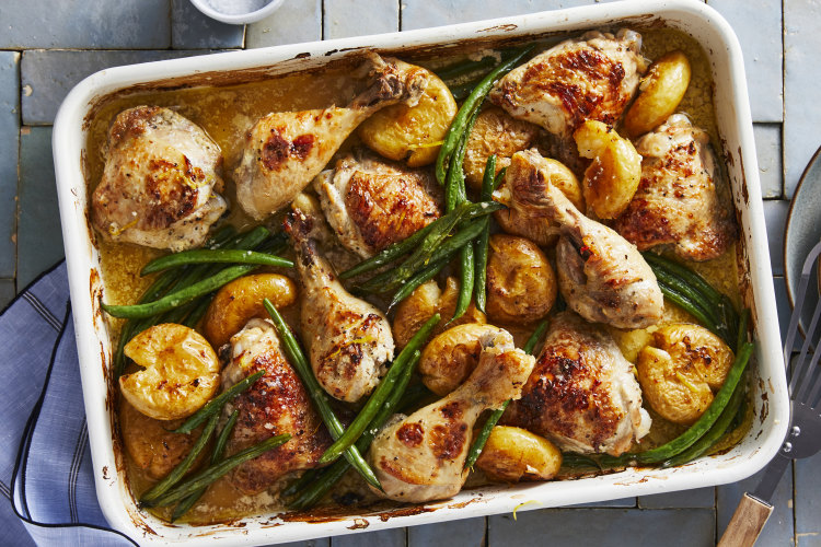 RecipeTin Eats’ Greek chicken and potato tray bake.