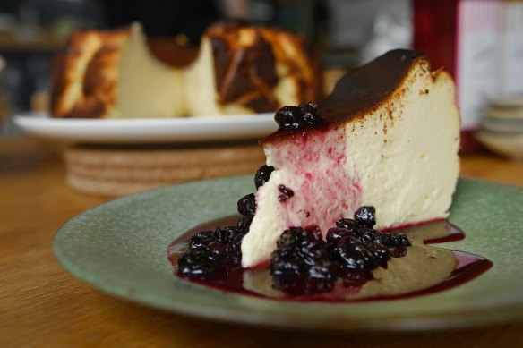 A slice of Basque cheesecake.