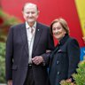 John and Pauline Gandel in the Gandel Gondwana children’s garden at Melbourne Museum in 2022. The Gandels have donated heavily to the museum.