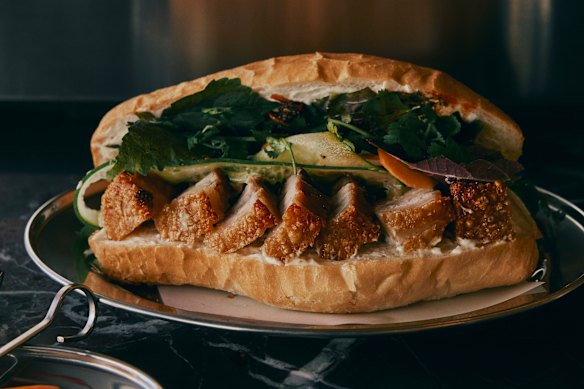 Banh mi with crispy pork. 
