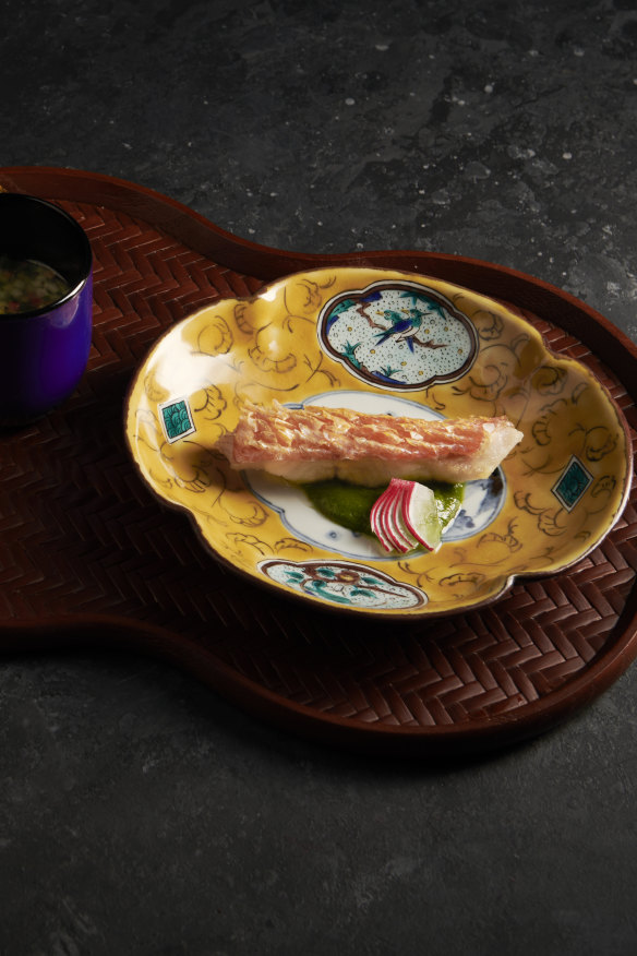 Alfonsino with chrysanthemum sauce.