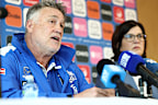Kangaroos bosses Todd Viney and Sonja Hood speak to media.