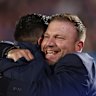 Victory coach Arthur Diles celebrates leading his club to the A-League men’s grand final.