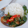 Gra Pow with chilli and basil at Jinda Thai in Abbotsford.