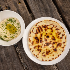 Flatbread with taramasalata.