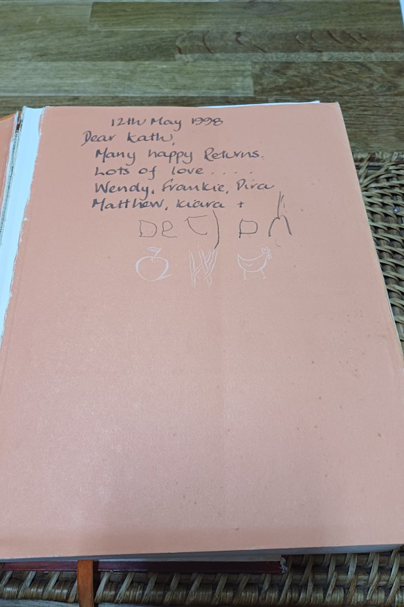 The inscription on Kathryn Wiedemann's book from 1998. 