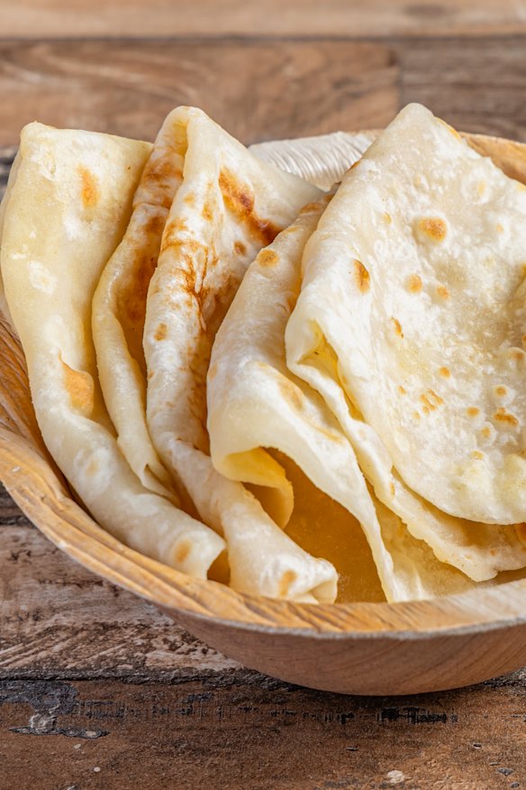 Dholl puri is a thin, supple flatbread.