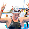Chelsea Gubecka of Australia celebrates after winning the silver medal in the 10km Women Final during the 20th World Aquatics Championships at the Seaside Momochi Beach Park in Fukuoka (Japan), July 15th, 2023 (Photo by DBM/Insidefoto/Mondadori Portfolio via Getty Images) FUKUOKA, JAPAN - JULY 15: Chelsea Gubecka of Team Australia reacts after winning silver in the Open Water Women’s 10km on day one of the Fukuoka 2023 World Aquatics Championships at Seaside Momochi Beach Park on July 15, 2023 in Fukuoka, Japan. 
