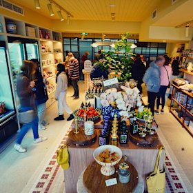 Inside the cafe, bakery and grocer.