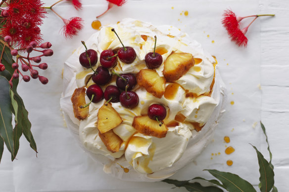 Adam Liaw’s pineapple and cherry pavlova.