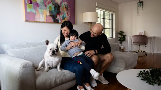 Melissa Yee and husband Ryan Champley, with their son William and dog Sumo, are selling their Bexley home.