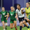 Maddison Levi breaks clear to score Australia’s third try against Ireland at Paris 2024.