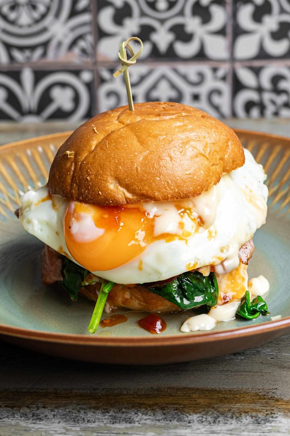 Bacon &amp; egg roll with chilli jam. 