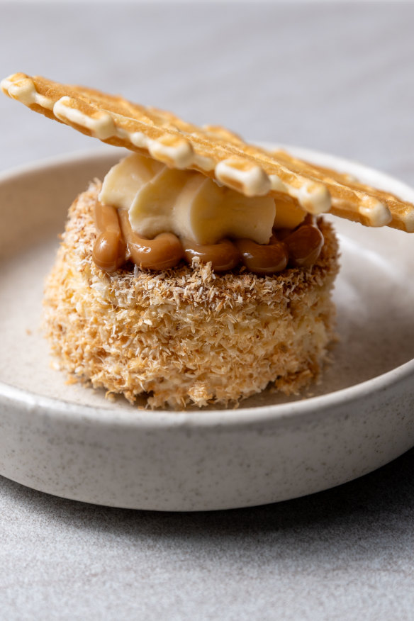 Coconut sponge with coconut diplomat cream.