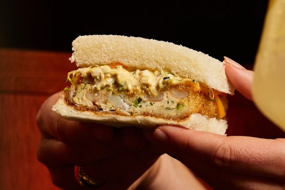 The Filet-O-Ebi sando with a panko-crumbed prawn (and prawn mousse) patty and house-made tartare.