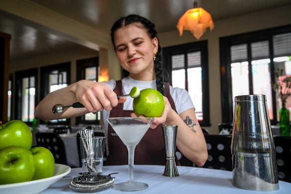 North Fitzroy Arms bartender Marnie Carson makes the bestselling appletini