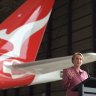Vanessa Hudson, chief executive officer of Qantas, speaking during a news conference at the company’s hangar in Tullamarine.