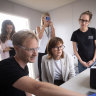 Acting Minister for Mental Health Mary-Anne Thomas, seeing sample drug testing with Jacob Fry senior chemist and Sarah Hiley drug checking director at the Beyond the Valley Festival. 