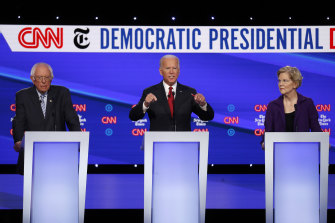 Democratic frontrunners: Bernie Sanders, Joe Biden and Elizabeth Warren.