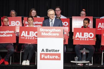 Opposition leader Anthony Albanese during a rally in Launceston, Tasmania, on Saturday.