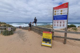 Warning signs at Cape Woolamai, which is among the most treacherous beaches in Victoria. 