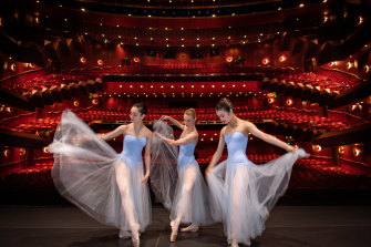 Lilly Maskery, Jacqueline Clark and Karina Arimura prepare for the  Australian Ballet’s return to the State Theatre for the first time in 20 months.