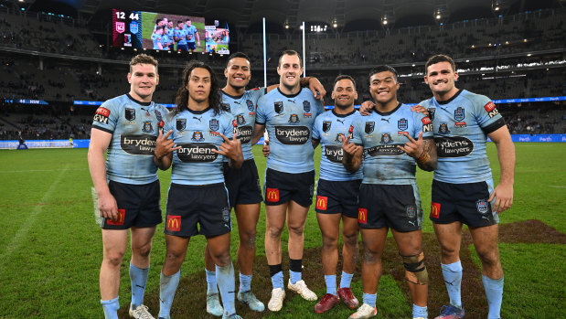The Blue Panthers: Liam Martin, Jarome Luai, Stephen Crichton, Isaah Yeo, Api Koroisau, Brian To’o and Nathan Cleary.