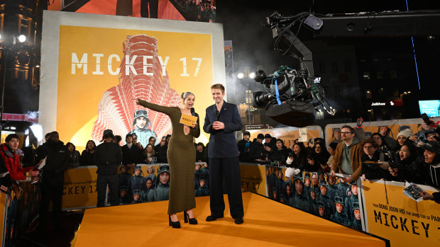 Harriet Rose and Robert Pattinson attend the Mickey 17  World Premiere at Cineworld Leicester Square in London on February 13.