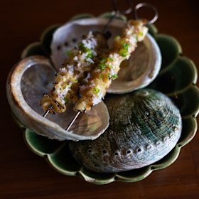 The abalone skewers at Manze.
