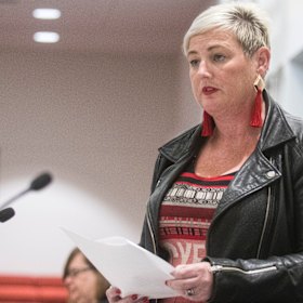 Bec Cody leads a debate on reviewing offensive place names in the ACT legislative assembly on Wednesday.