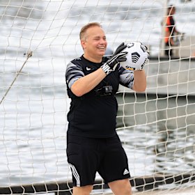 Mark Bosnich pulled on the gloves on Monday, in the middle of Darling Harbour.