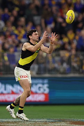 Tigers star Tim Taranto in action against the Eagles in round 19.