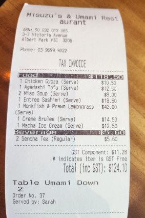 The damage - Misuzu’s lunch bill for two.