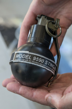 A stinger grenade of the type Victoria Police will now have in their anti-riot equipment.