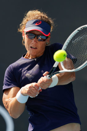 Sam Stosur practices at Melbourne Park in the lead-up to the Open.