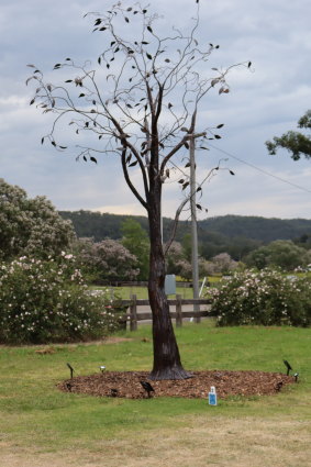 Amanda Lockton's sculptural tree, 'Fire's Edge', recalled the bushfires that ravaged the Wollombi area less than a year ago.