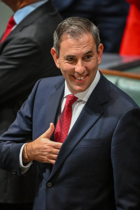 Jim Chalmers is all smiles before his budget speech today.