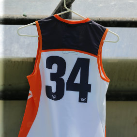 Jacinda Barclay’s number 34 guernsey hung at the interchange bench throughout the game.