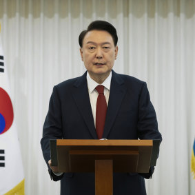 Impeached President Yoon Suk Yeol speaks at the presidential residence on December 14.