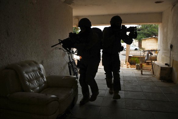 Members of the Israeli military’s counter-terrorism unit  during a simulated drill where they practise daily in the event of an attack in northern Israel.