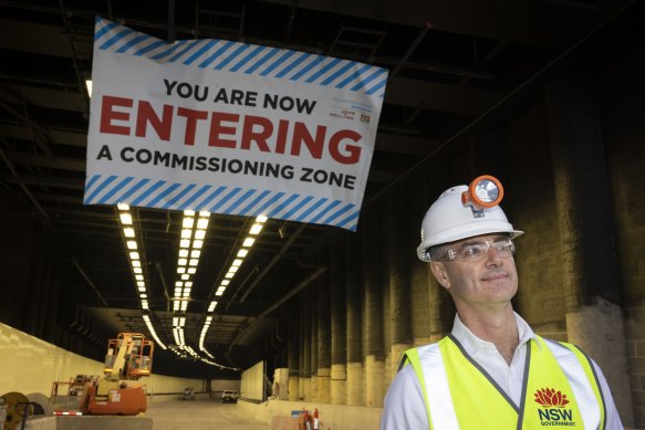 NSW Roads Minister John Graham at an entrance to one of the tunnels.