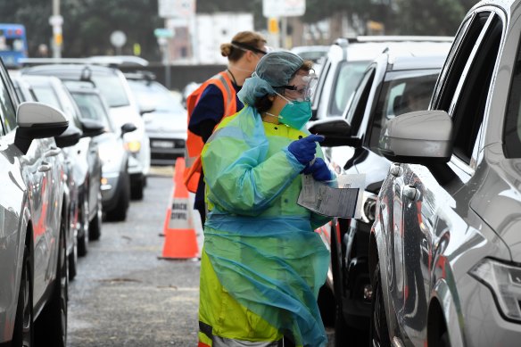 Drive through COVID testing in Bondi. The Delta variant is more transmissible than earlier variants of the virus.