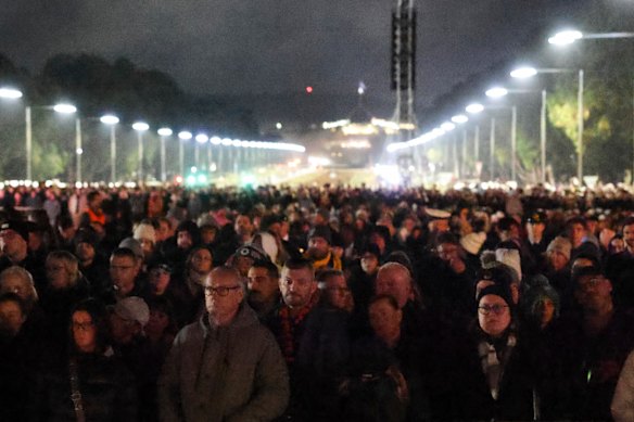 Crowds gather for the Anzac Day Dawn Service at the Australian War Memorial in Canberra.
