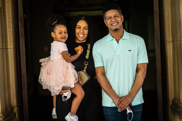 Xana and Marvin Elliott and their daughter Zyla were among those who took part in this year’s Australia Day citizenship ceremony at Melbourne Town Hall.
