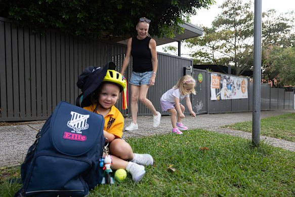 Catherine Gowen with daughters Ellie and Roxy outside the SDN childcare centre, near the proposed development in Mosman.
