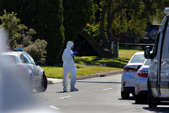 Forensic investigators were at the scene on Tuesday.