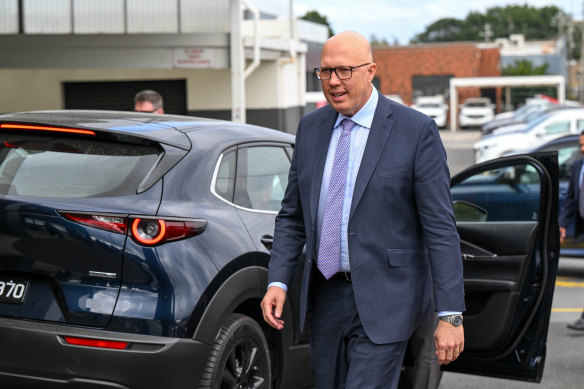 Opposition Leader Peter Dutton was speaking at a car dealership in Melbourne today.