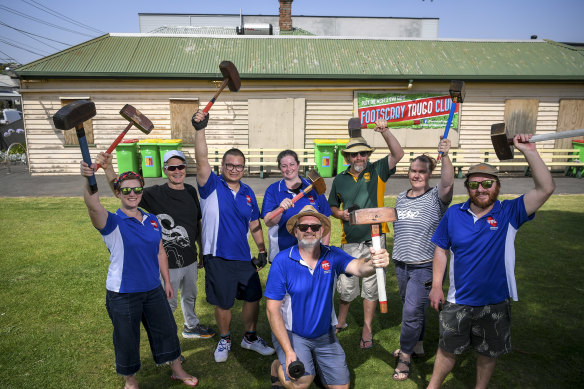 We're back: Justin Mansfield, centre at front, Kate Randall, far left, and fellow members of  the Footscray Trugo Club.