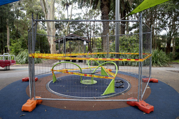 Strathfield Council fenced off playground equipment after a five-year-old girl had two of her fingertips severed on a carousel in Strathfield Park.