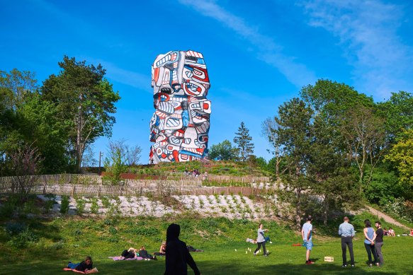 The Jean Dubuffet sculpture … “part graffitied lump, part medieval tower”.